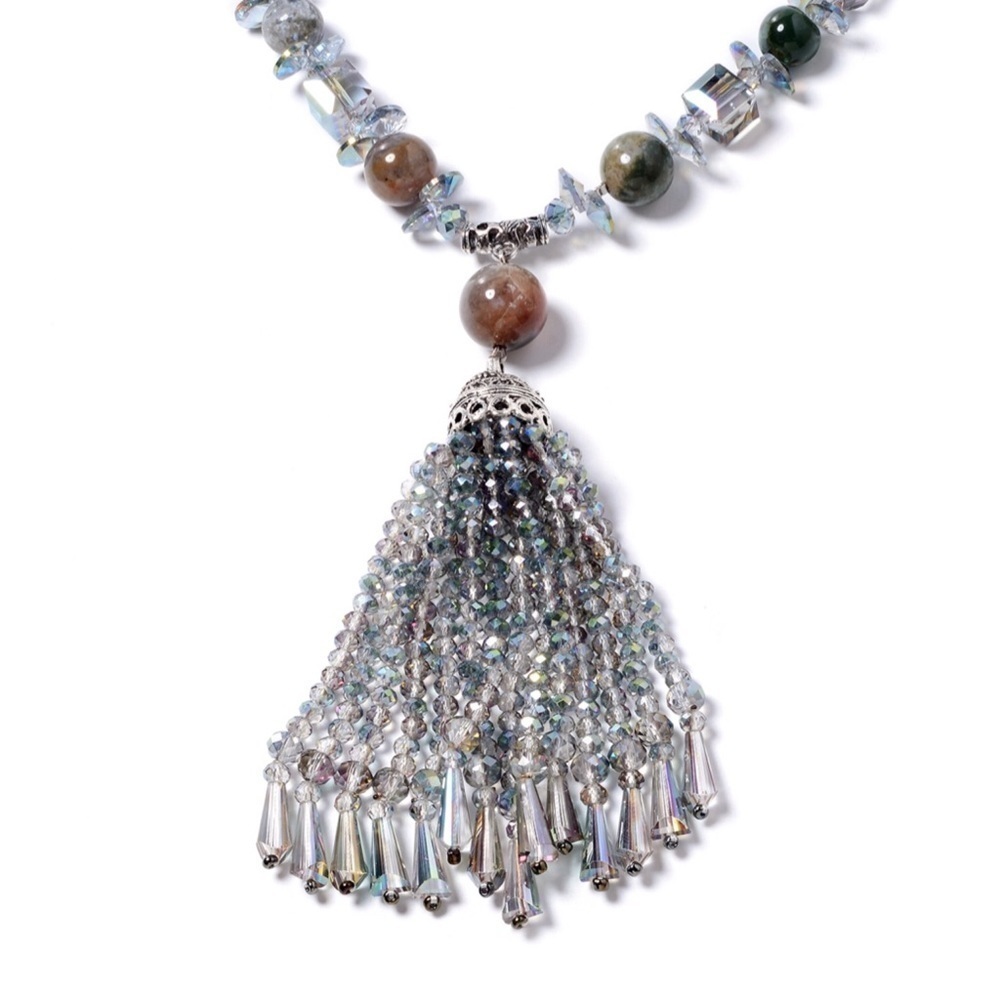 Indian Agate Multi Gemstone Tassel Necklace